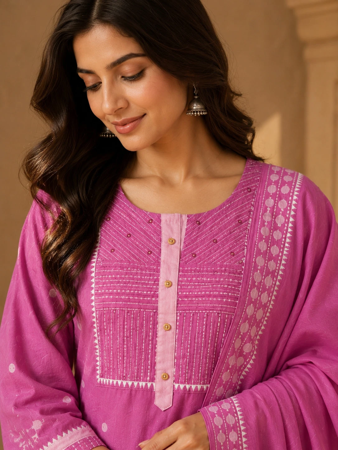Women Pink Pure Cotton Embroidered Kurta Set