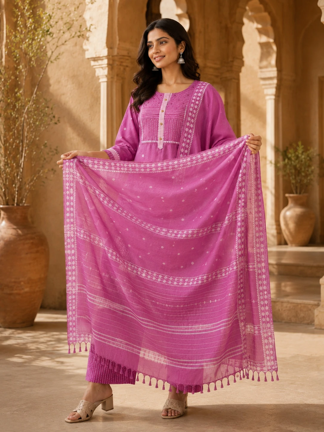Women Pink Pure Cotton Embroidered Kurta Set — view 2