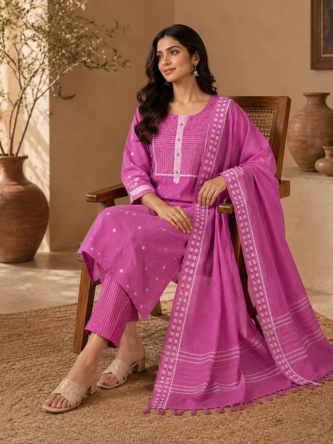 Women Pink Pure Cotton Embroidered Kurta Set — view 4