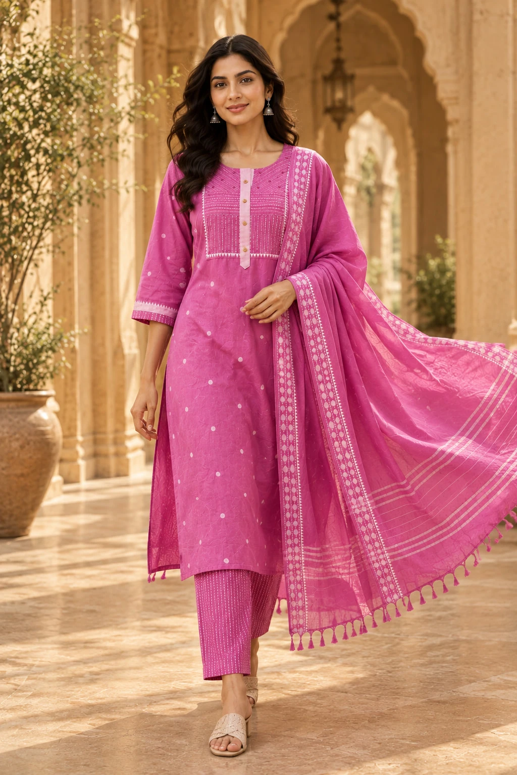 Women Pink Pure Cotton Embroidered Kurta Set — view 5