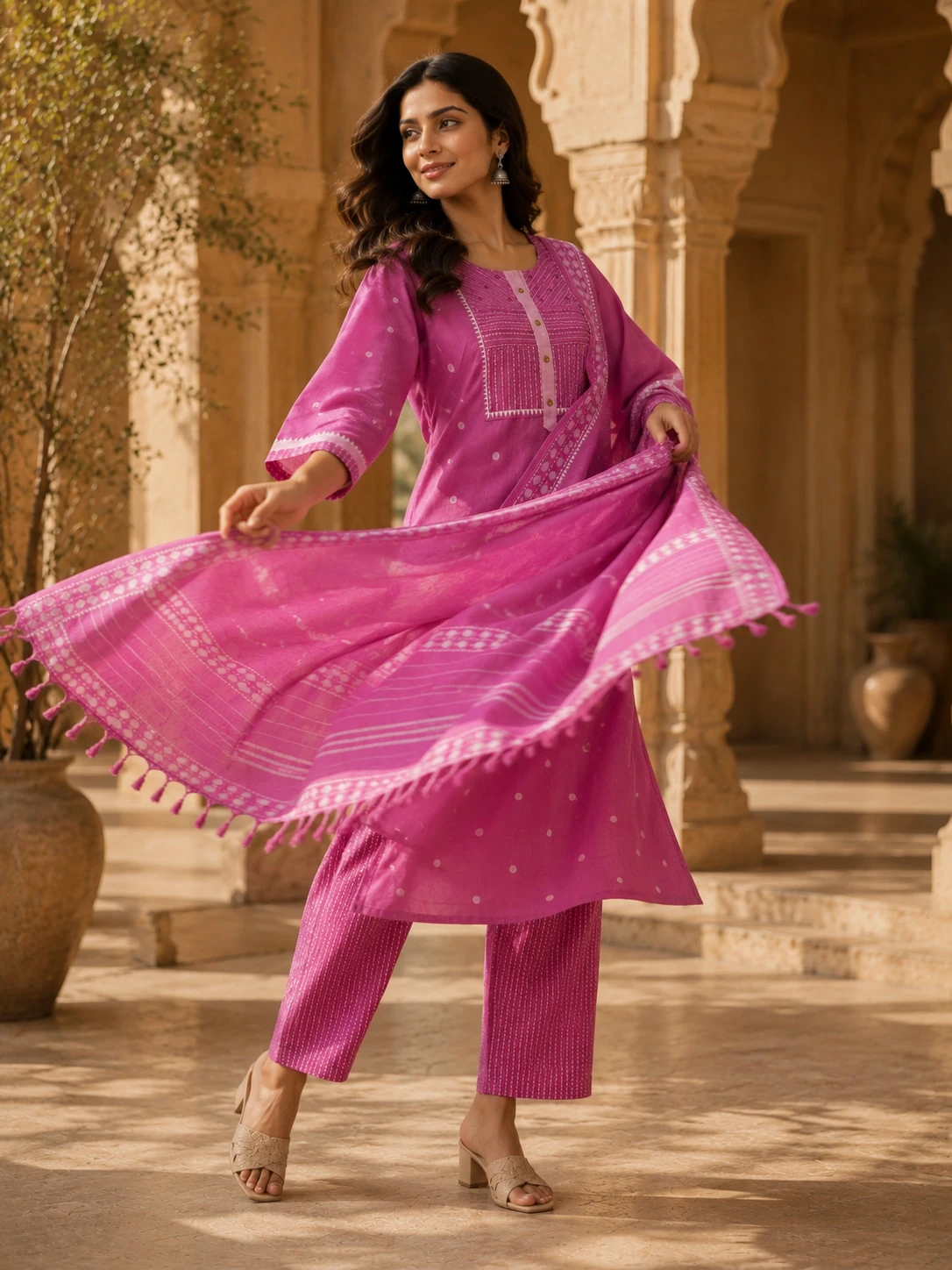 Women Pink Pure Cotton Embroidered Kurta Set — view 6
