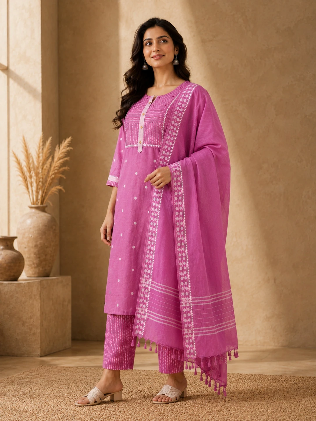 Women Pink Pure Cotton Embroidered Kurta Set — view 7
