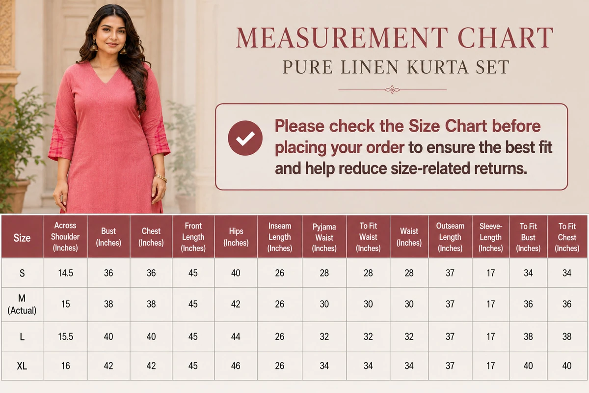 Coral Pink Pure Linen Kurta Palazzo Set — view 9