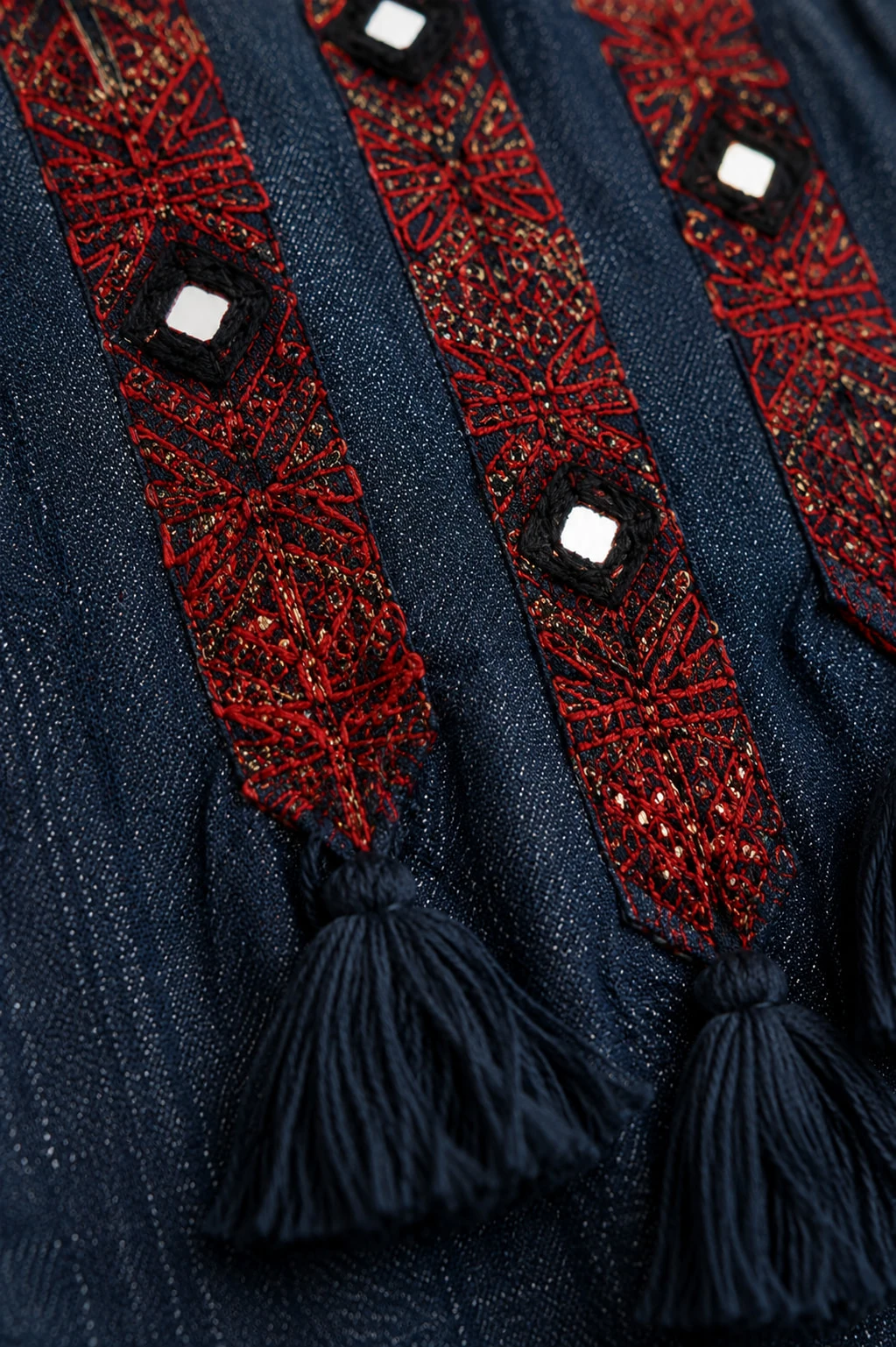 Navy Blue Denim Embroidered Kurta Palazzo Set — view 6