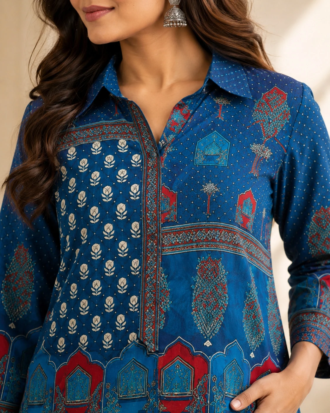 Royal Blue Natural Crepe Printed Kurta Palazzo Set — view 4