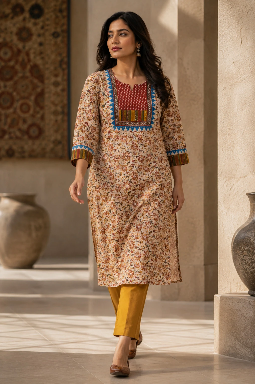 Multicolor Kalamkari Pure Cotton Printed Kurti