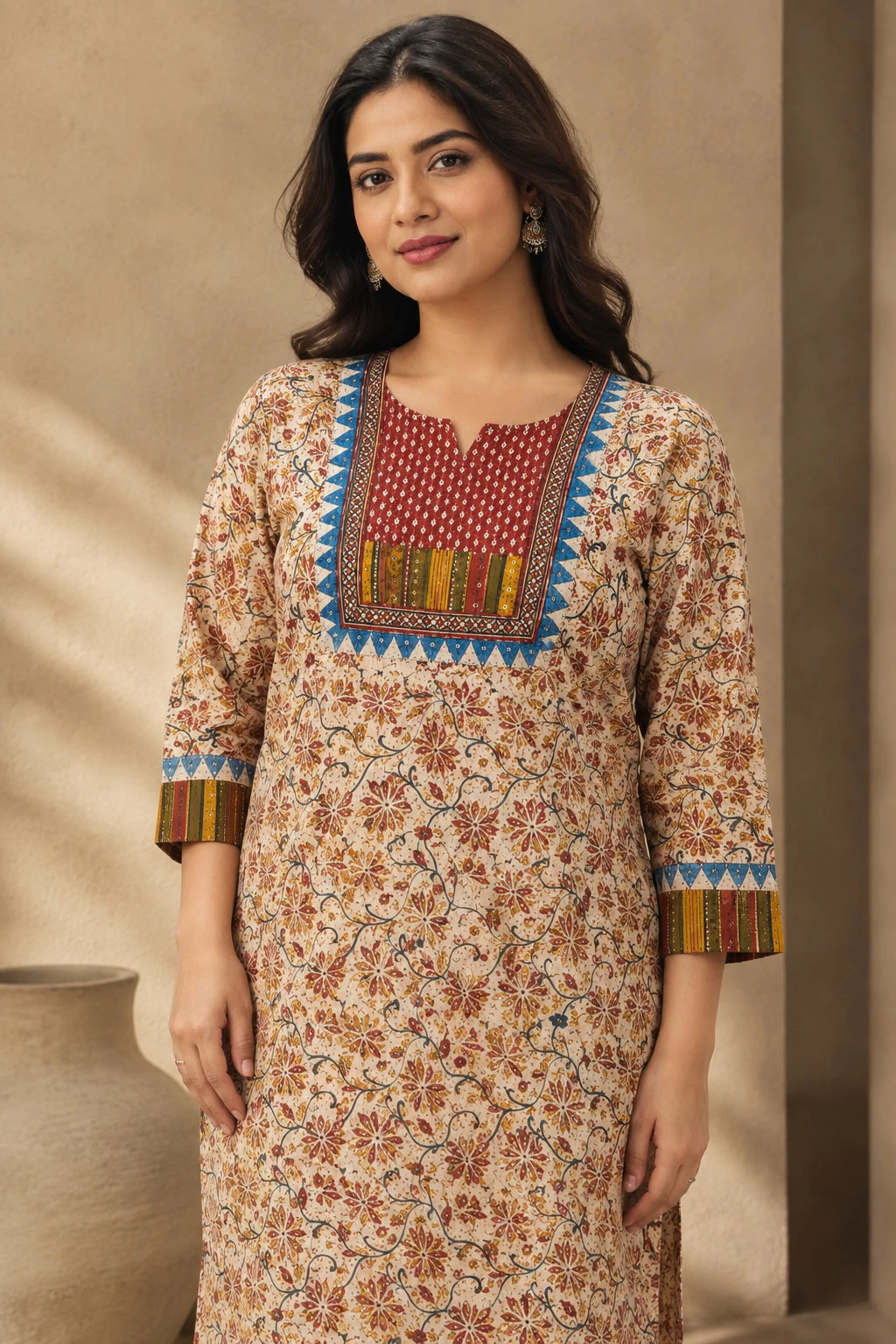 Multicolor Kalamkari Pure Cotton Printed Kurti — view 2