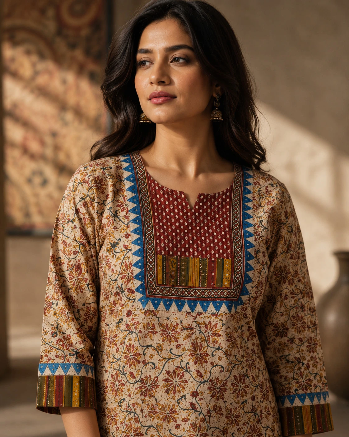 Multicolor Kalamkari Pure Cotton Printed Kurti — view 4