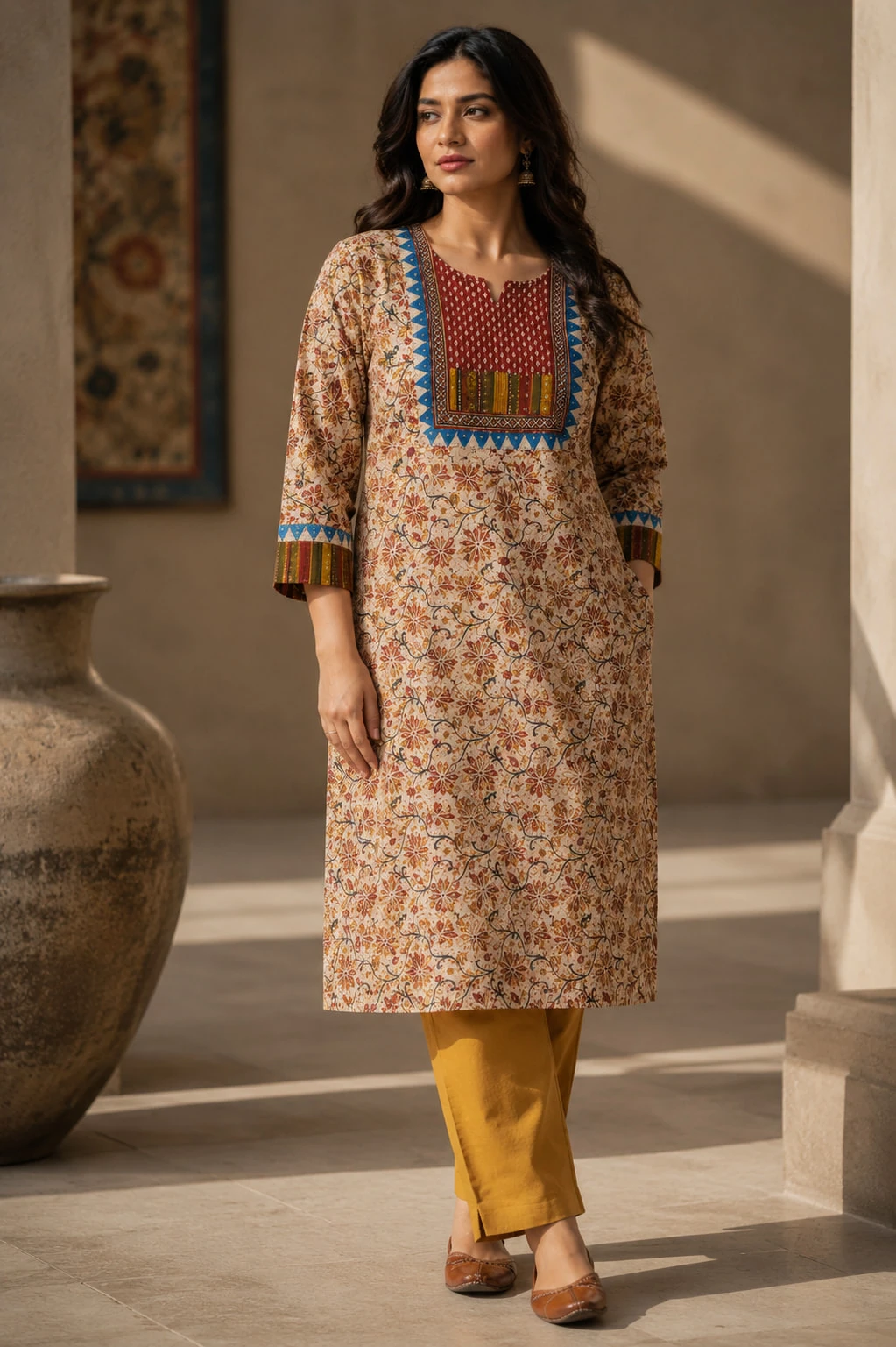 Multicolor Kalamkari Pure Cotton Printed Kurti — view 5