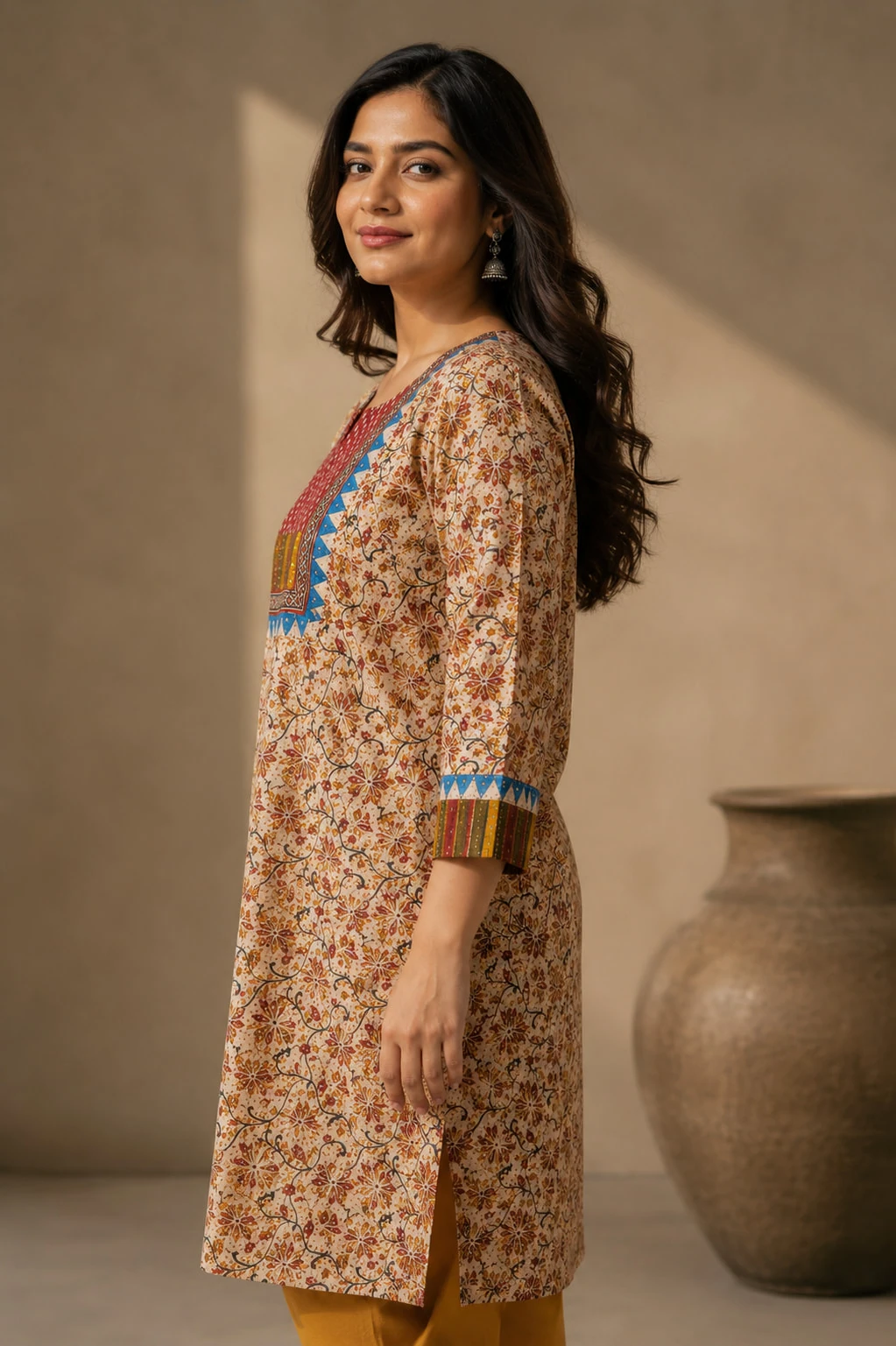 Multicolor Kalamkari Pure Cotton Printed Kurti — view 6