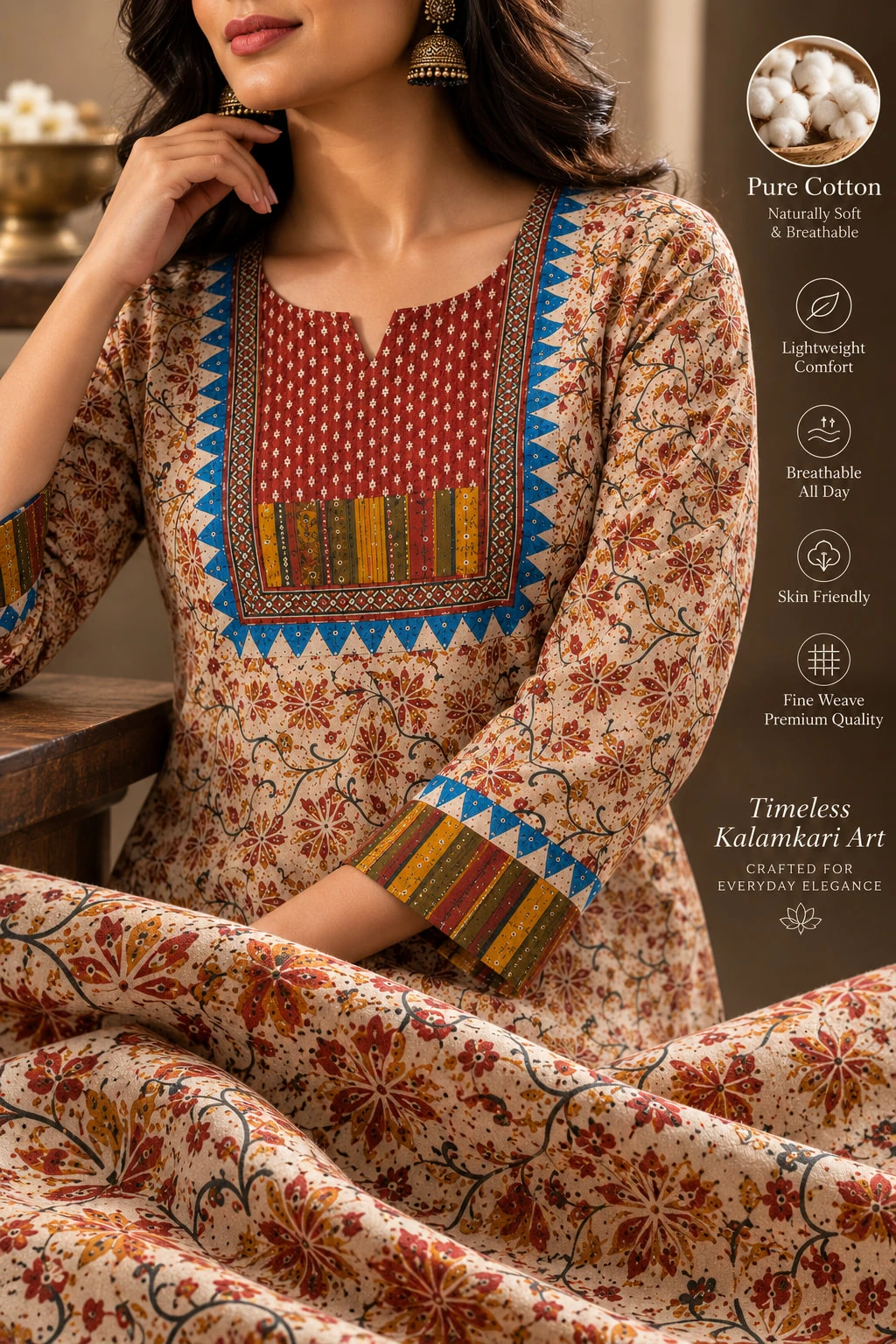 Multicolor Kalamkari Pure Cotton Printed Kurti — view 7