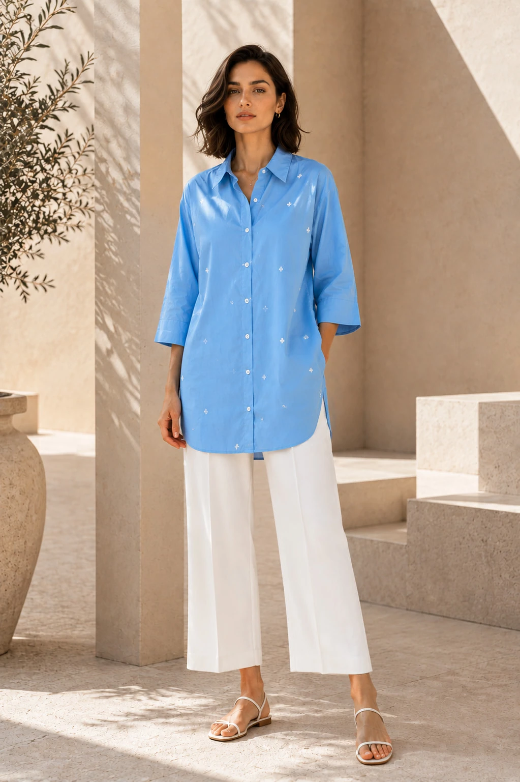 Light Blue Pure Cotton Embroidered Shirt — view 2