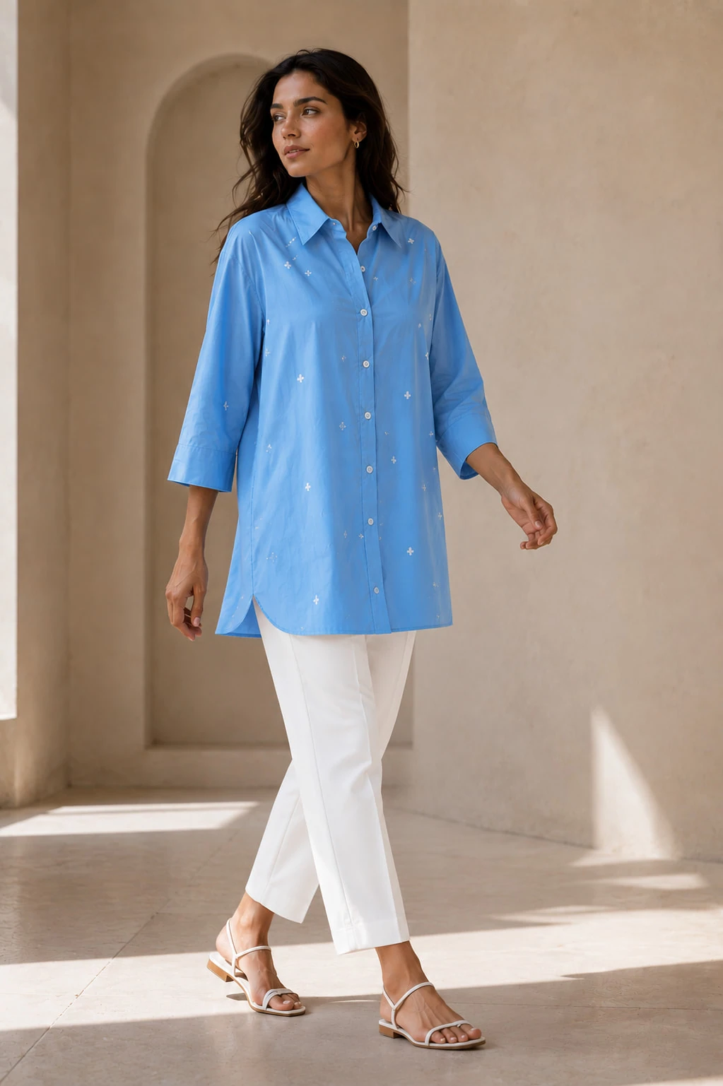 Light Blue Pure Cotton Embroidered Shirt — view 3