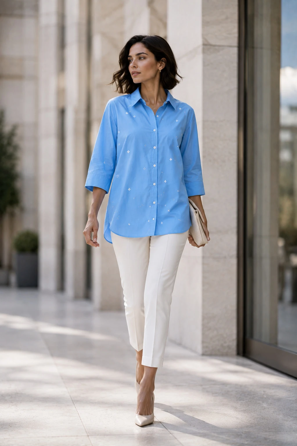 Light Blue Pure Cotton Embroidered Shirt — view 4