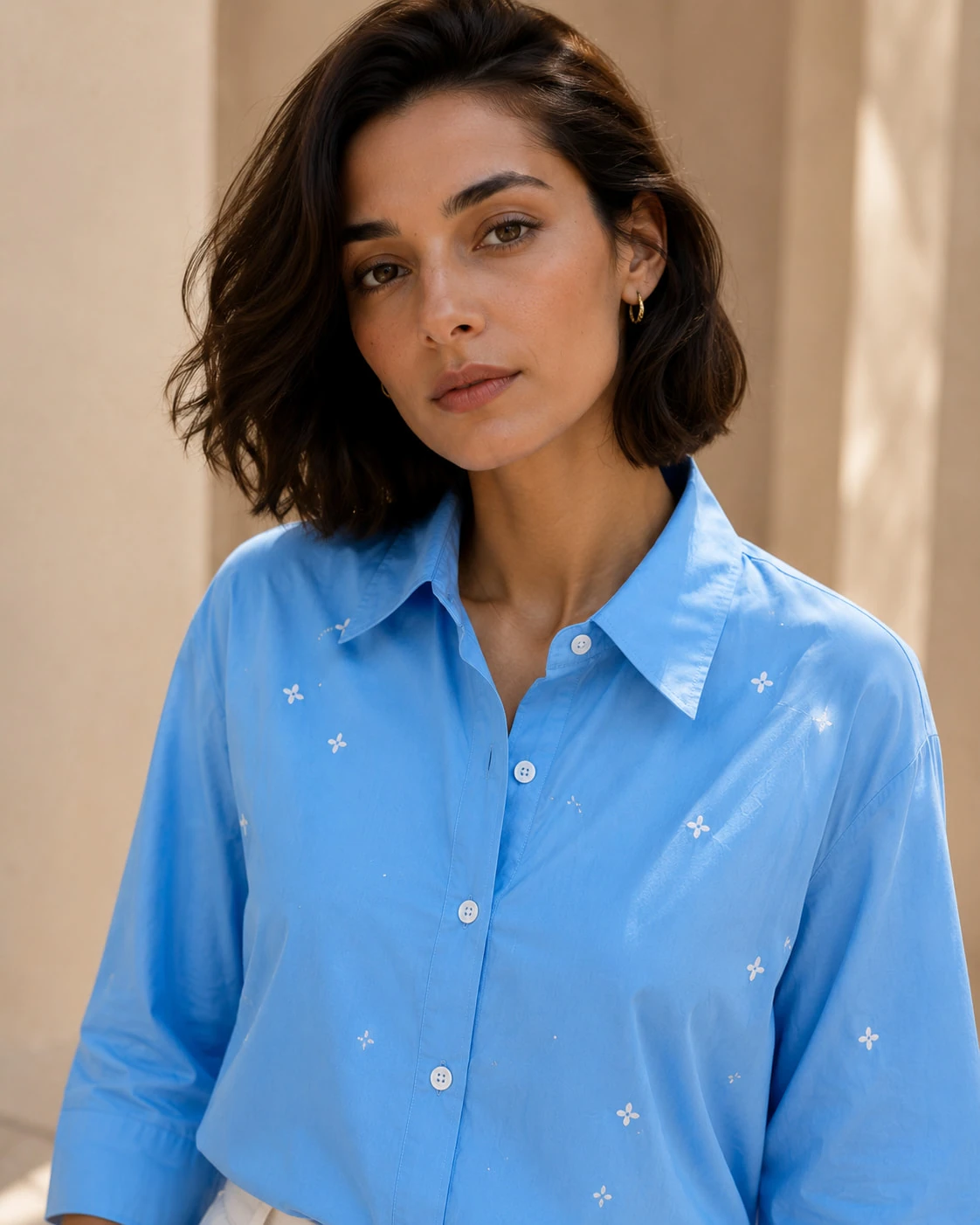 Light Blue Pure Cotton Embroidered Shirt — view 5