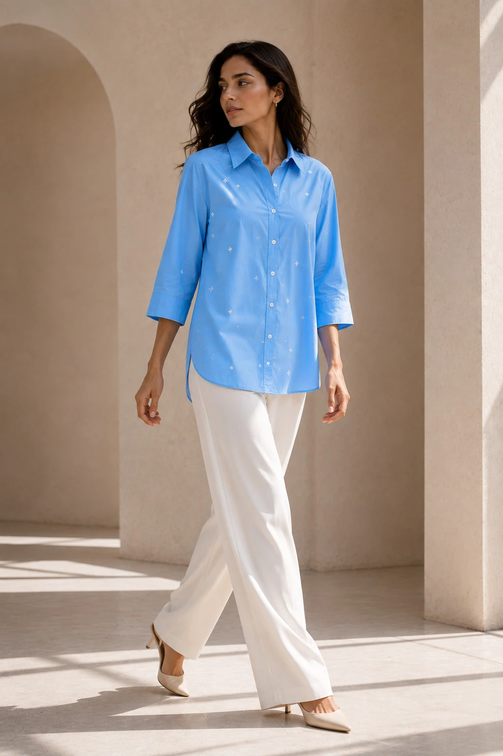 Light Blue Pure Cotton Embroidered Shirt — view 6