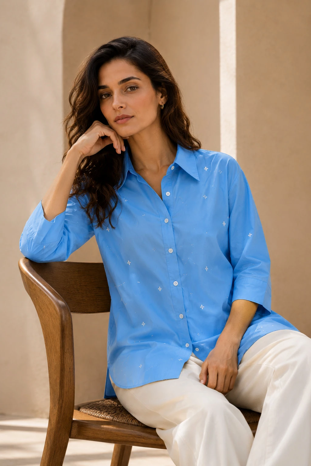 Light Blue Pure Cotton Embroidered Shirt — view 7