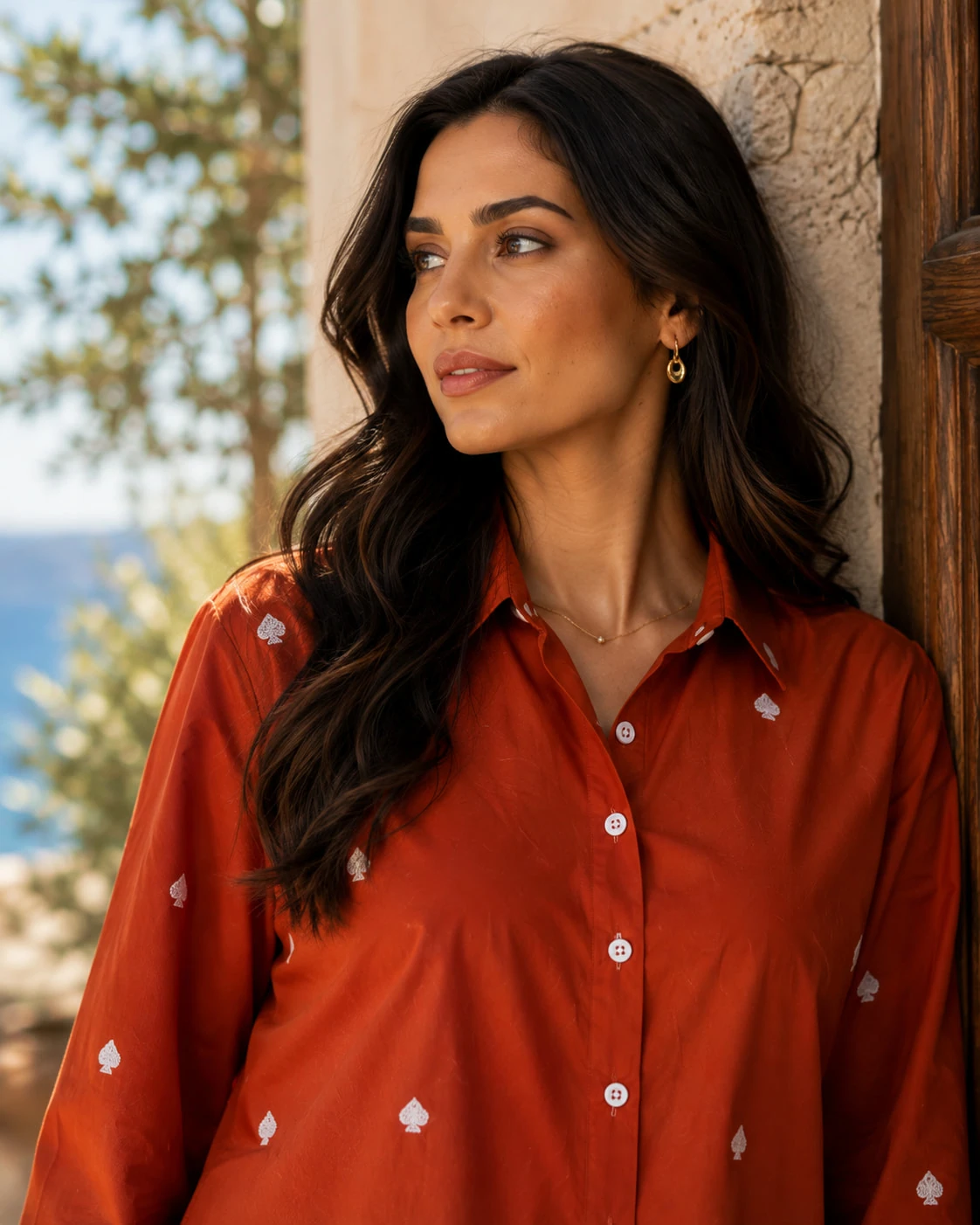 Rust Orange Jaipuri Cotton Shirt with White Buta Embroidery — view 2