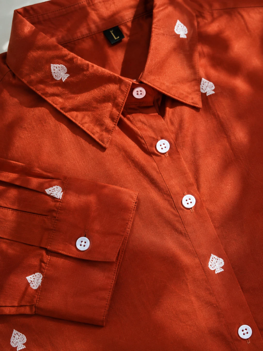 Rust Orange Jaipuri Cotton Shirt with White Buta Embroidery — view 5