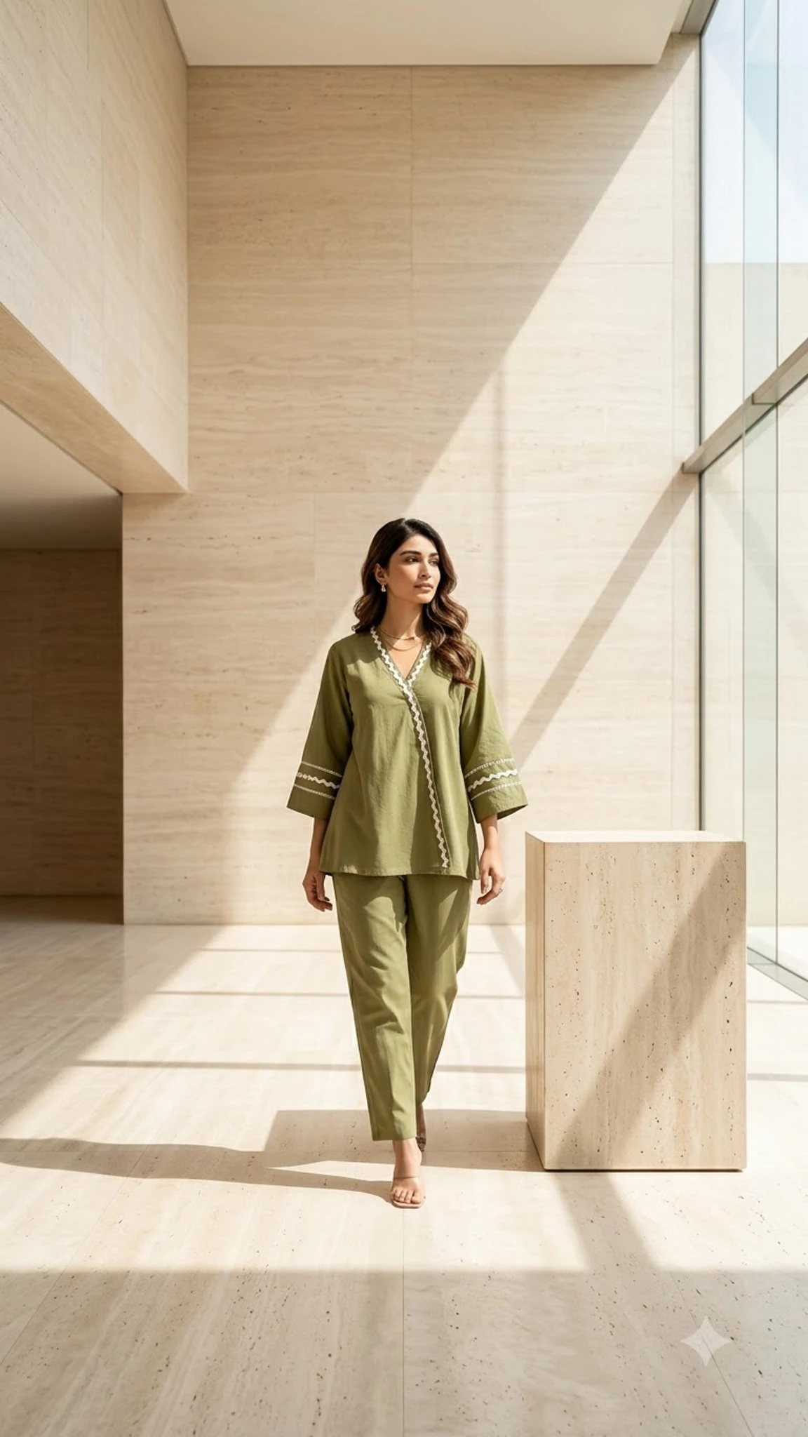 Olive Green Pure Cotton Embroidered Co-Ord Set — view 6