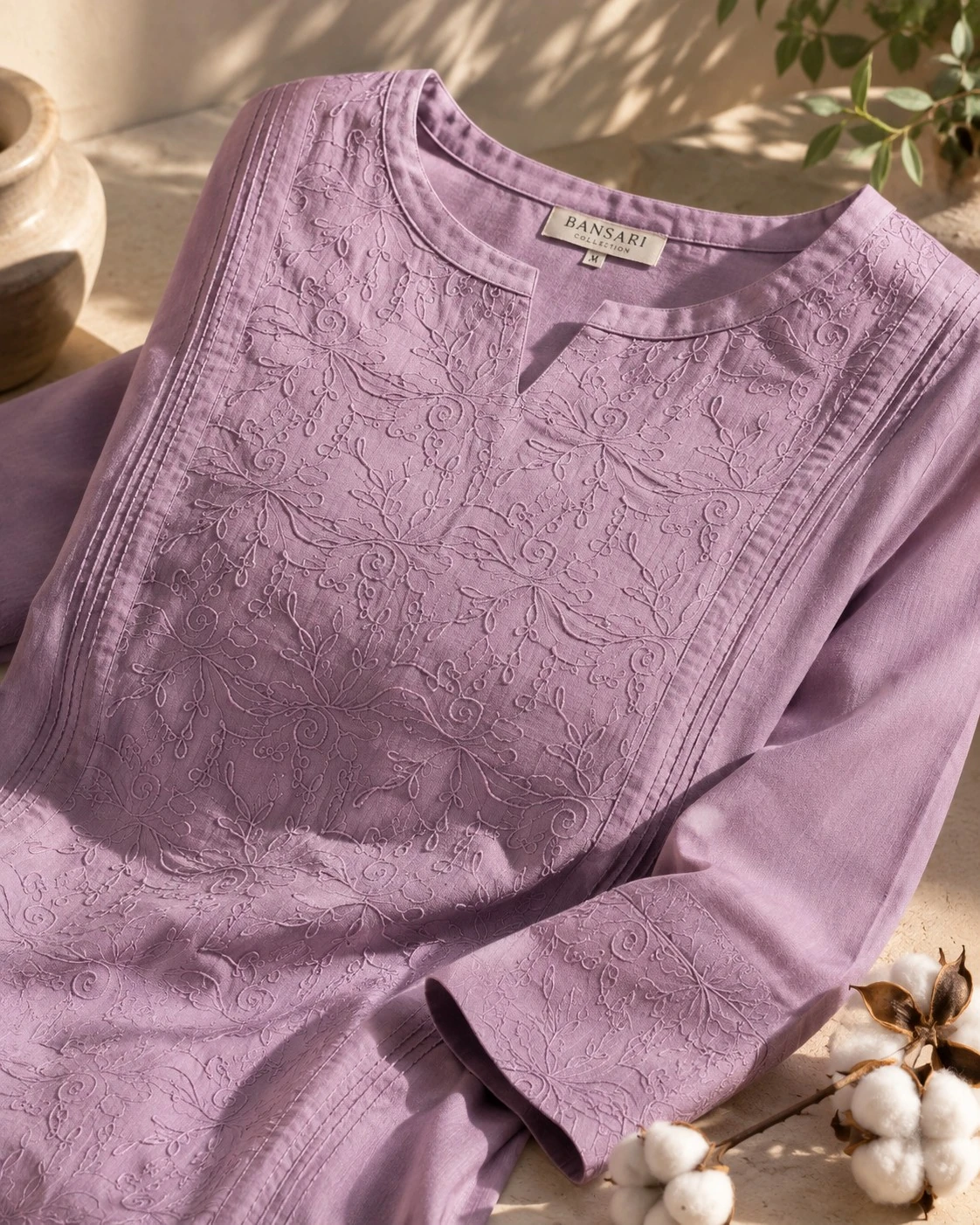 Lavender Pure Cotton Embroidered Kurta Set — view 4