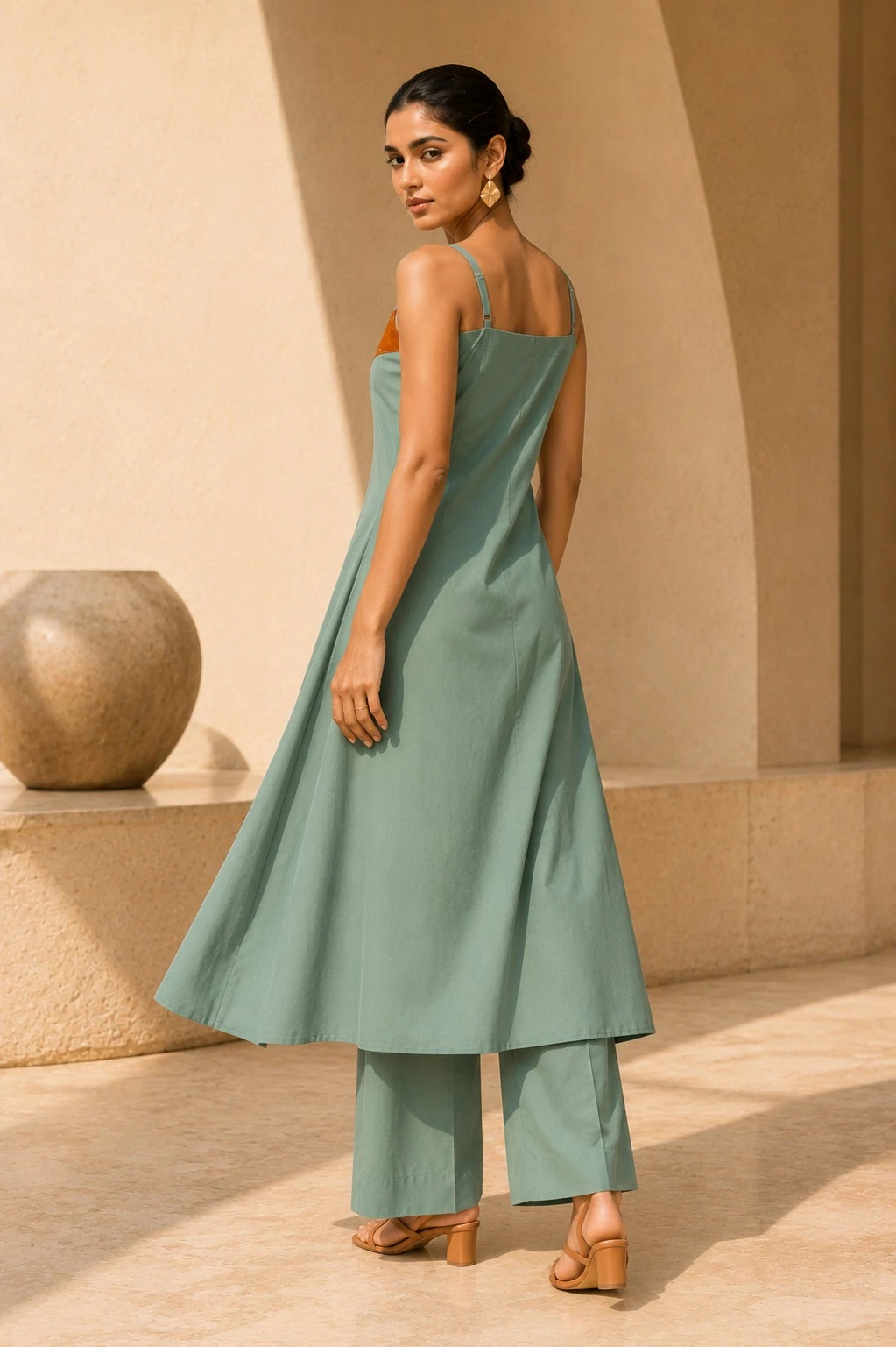 Sage Green Pure Cotton Yoke Design Kurta Set — view 4