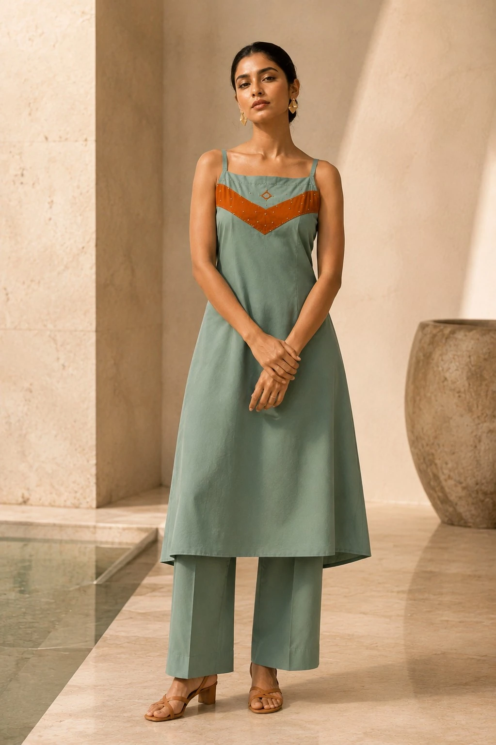 Sage Green Pure Cotton Yoke Design Kurta Set — view 5