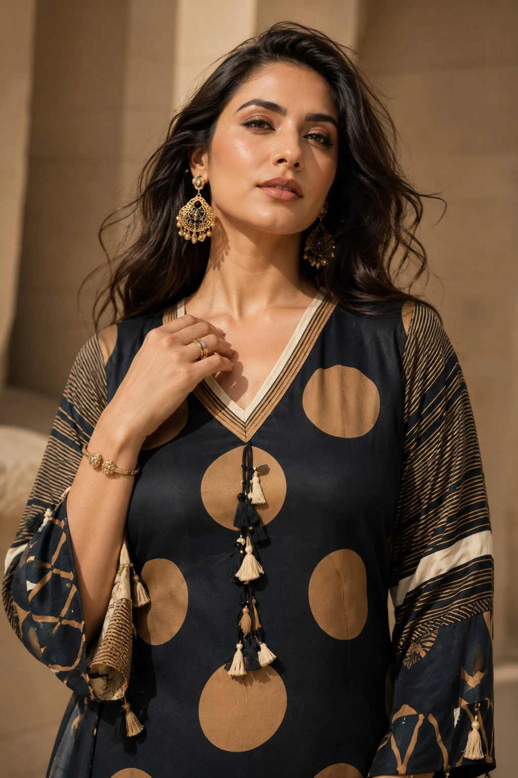 Black & Gold Muslin Kurta Set with Palazzo & Dupatta — view 4