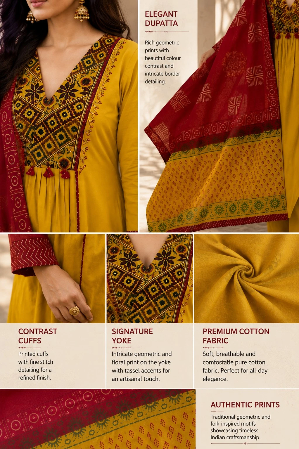 Lime Yellow Gujarati Mirror Work Kurta Set with Palazzo & Dupatta — view 7