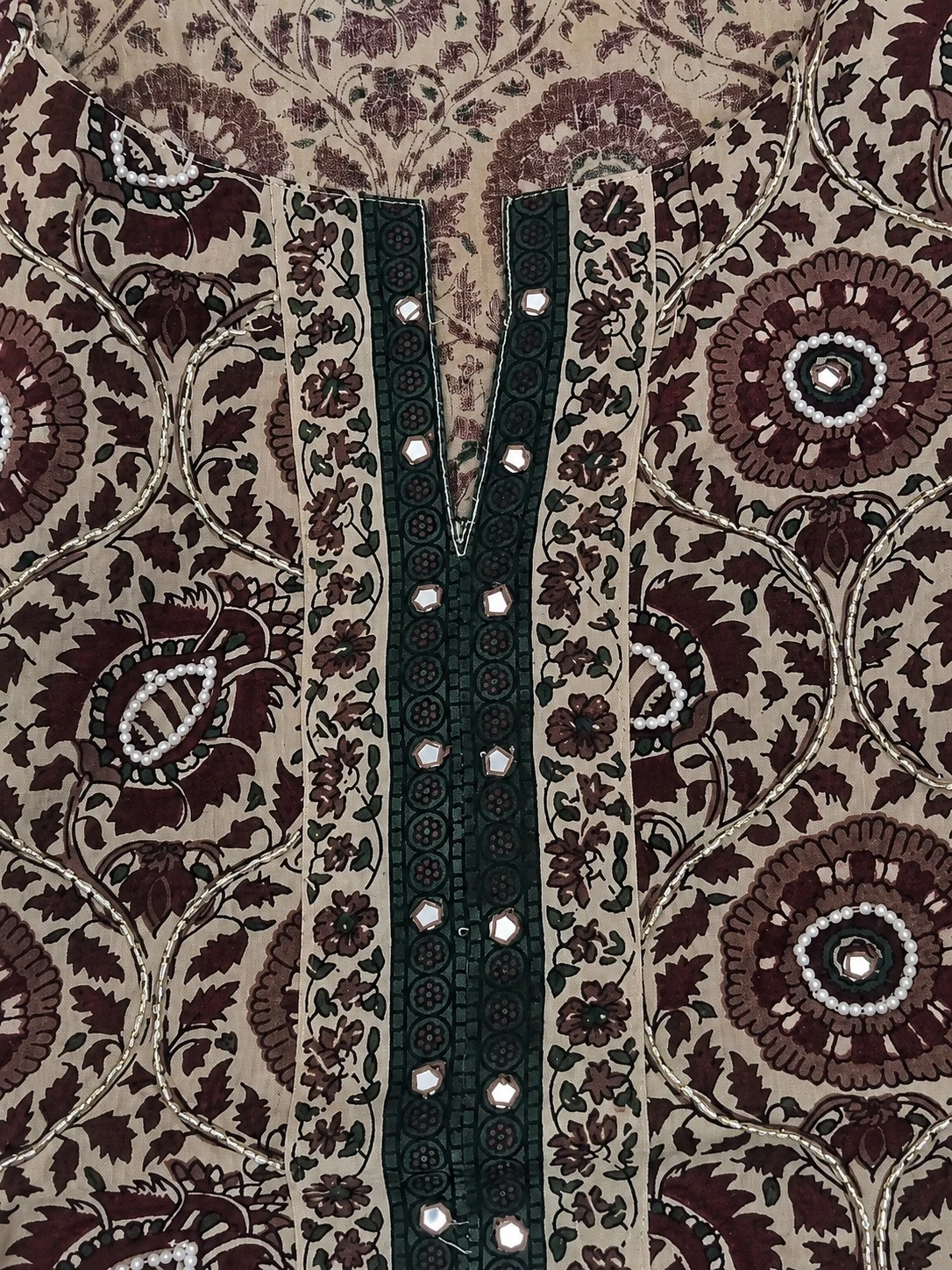 Beige & Maroon Ajrakh Print Cotton Kurta Set with Salwar & Dupatta — view 7