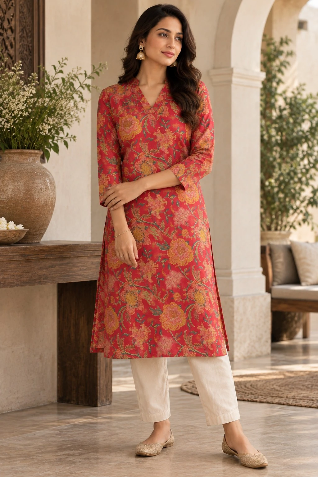 Crimson Heritage Floral Print Pure Cotton Kurti — view 2