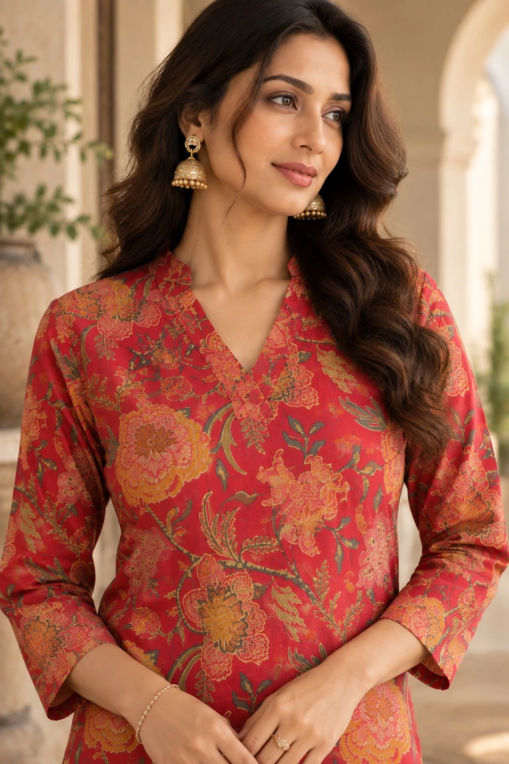 Crimson Heritage Floral Print Pure Cotton Kurti — view 6