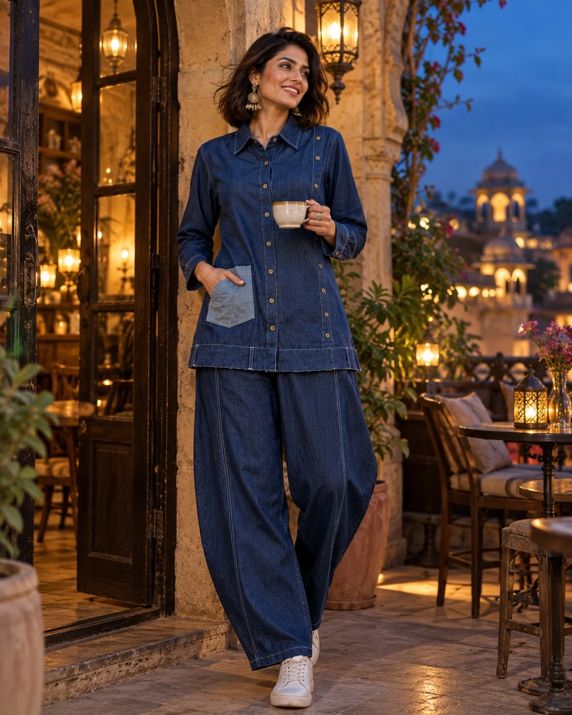 Navy Blue Contrast Pocket Denim Tunic Co-ord Set — view 8