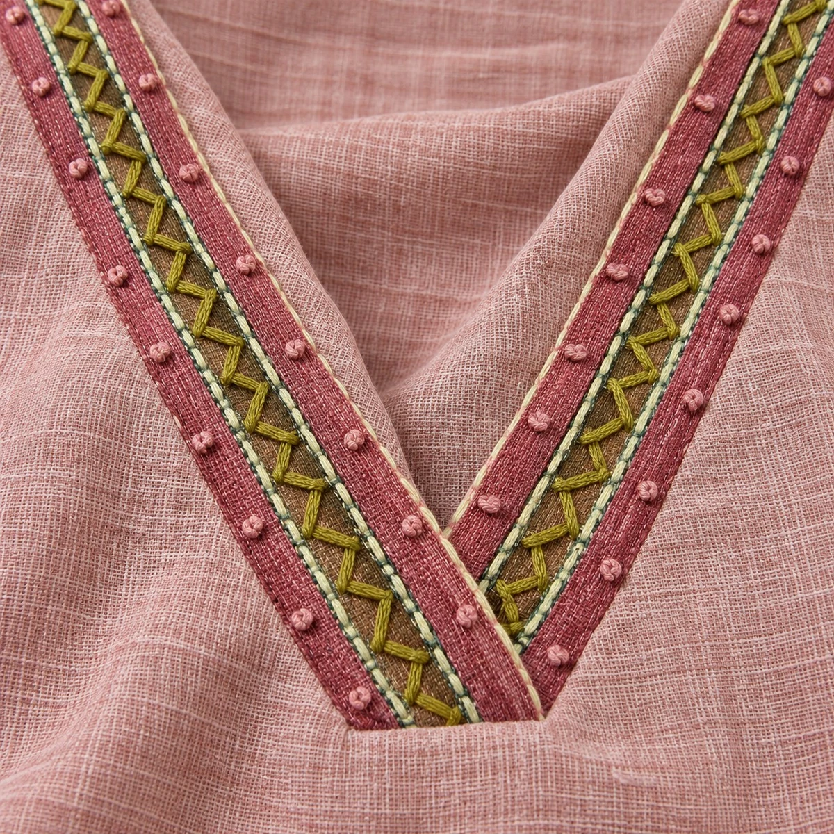 Dusty Pink Hand-Embroidered Elephant Motif Pure Linen Kurta Set — view 5