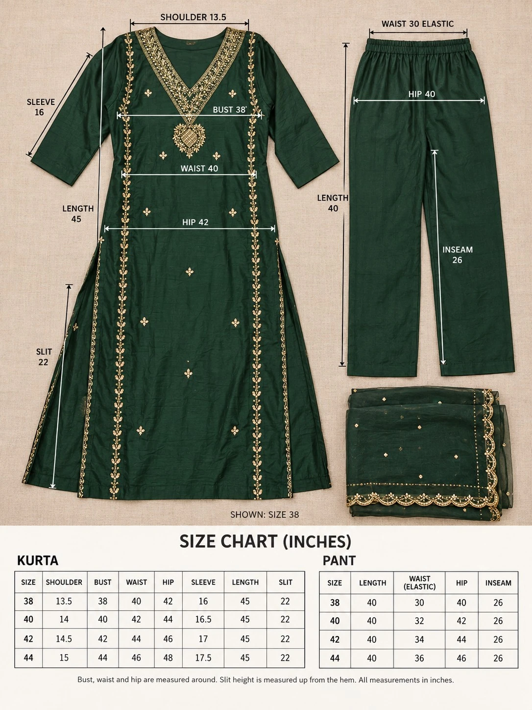 Bottle Green Zari and Pearl Embroidered Dola Silk Kurta Set with Pants and Dupatta — view 8