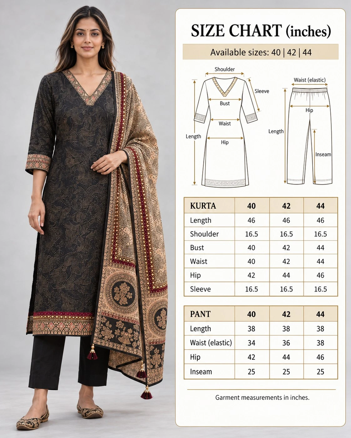 Black Gold Neck & Hem Sequin Embroidered Pure Linen Kurta Pant Set with Embroidered Dupatta — view 8