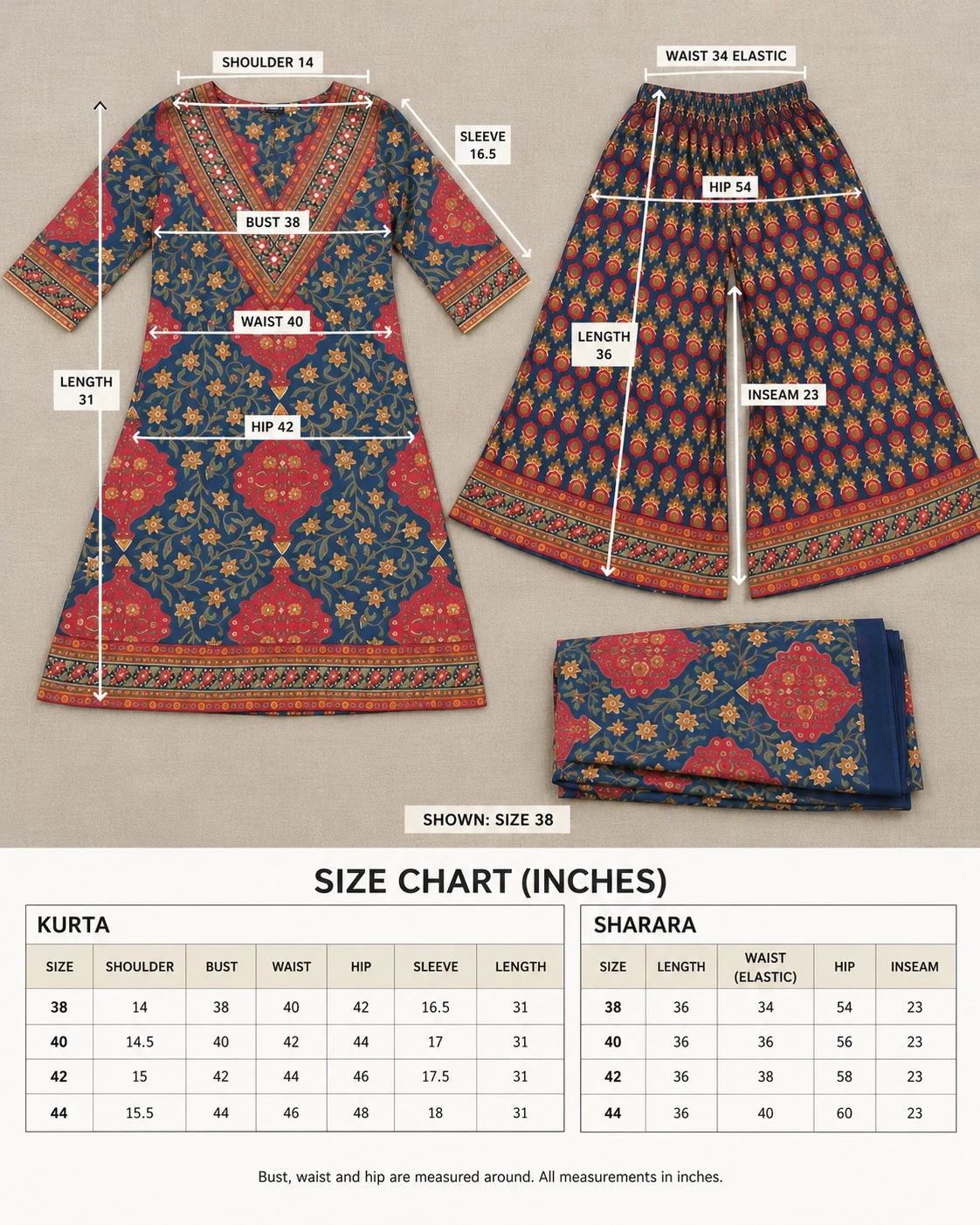 Navy Blue Floral Print Mirror Work Neck Embroidered Pure Cotton Kurta Sharara Set with Dupatta — view 8